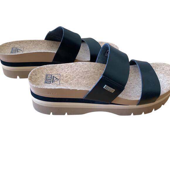 REEF CUSHION VISTA HIGHER BLACK/BEIGE SUPPORT SLIDES 10 - Picture 5 of 9